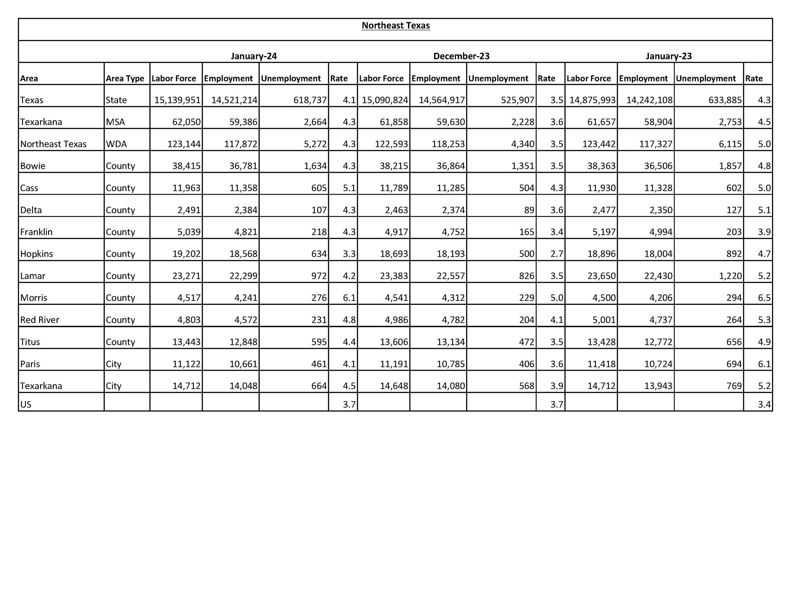 Northeast Texas LAUS - January 2024